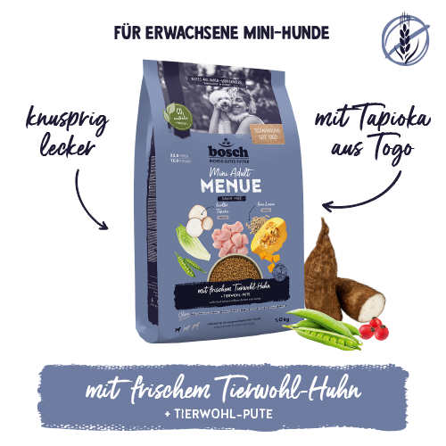 MENUE Mini-Adult TIERWOHL-HUHN | bosch Hundefutter - bosch Tiernahrung