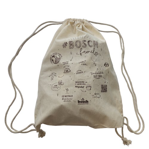 Fabric bag with bosch family print