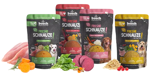 Vier saftige Freshe Schnauze-Alleinfuttersorten 